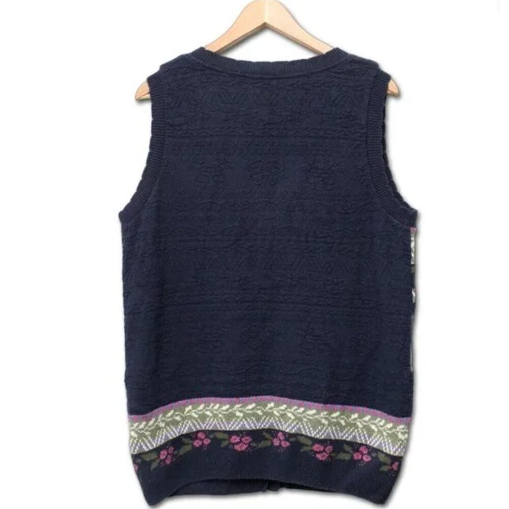 Vintage 90s Northern Reflections Floral Knit Button Up Sweater Vest Medium - Picture 5 of 10